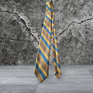Vtg Wemlon Fabric WEMBLEY RETRO NECKTIE BROWN Blue TIE 70-80s 52”x3.50" MENS